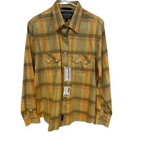 Rough Stock Panhandle Slim Women's Western Plaid‎ Pearl Snap Shirt Medium, NEW